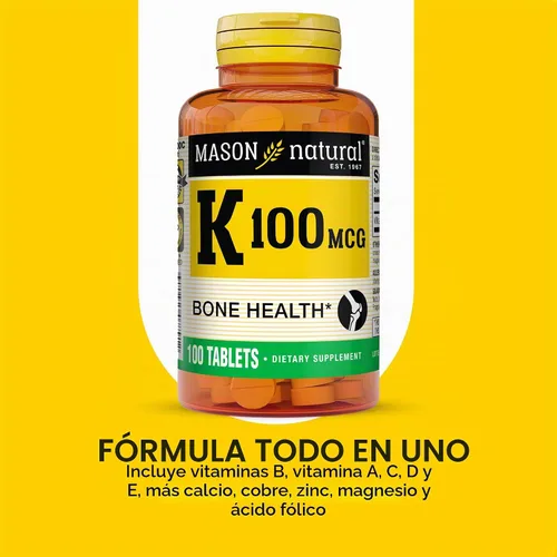 Vista 4 de MASON NATURAL Vitamina K 100 mcg, apoyo para huesos y articulaciones, suministro para 300 días