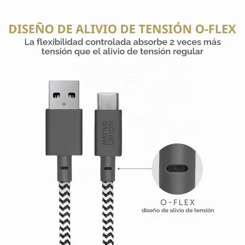 Vista 4 de Native Union - Cable de cinturón USB-A a USB-C, cable de carga ultra fuerte de 4 pies con correa de cuero, compatible con iPhone 18 Pro/Pro Max Cebra