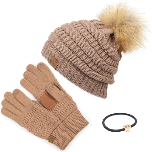 Vista 105 de Gorro unisex liso con pompón y ribete (HAT-43) de C.C Hatsandscarf Exclusives Marfil