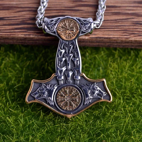 Vista 5 de Collar de martillo de Thor vikingo nórdico Mjolnir para hombre, joyería de talismán