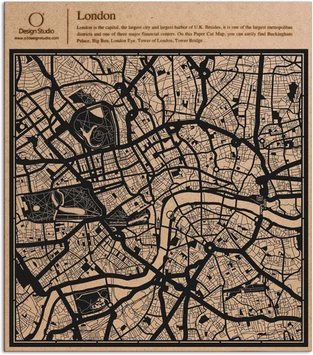 Vista 32 de O3 Design Studio Abu Dhabi - Mapa de corte de papel negro (12 x 12 pulgadas)