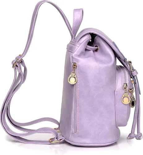 Vista 4 de Dora & Liz Mini mochila para mujer, de cuero, a la moda, retro, pequeña, ligera, de viaje, bolsas de hombro