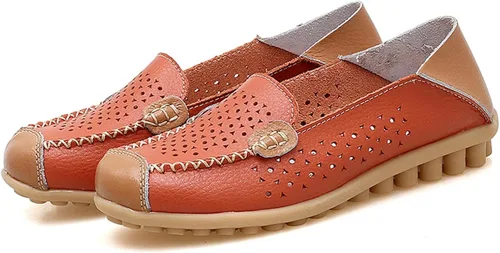 Vista 5 de Zapatos deportivos de moda para mujer, mocasines casuales de cuero con estampado floral, puntera redonda, huecos, tacón bajo, mocasines ligeros