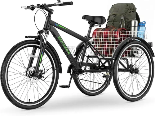 Vista 7 de MOPHOTO Triciclo de montaña para adultos, bicicleta de 3 ruedas de 7 velocidades para adultos/hombres/mujeres, 24/26/27.5 pulgadas, triciclo