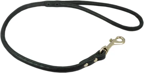 Vista 2 de Dogs My Love Correa corta redonda de cuero enrollado genuino para perros de 24 "de largo 3/8" de ancho, negro para razas medianas
