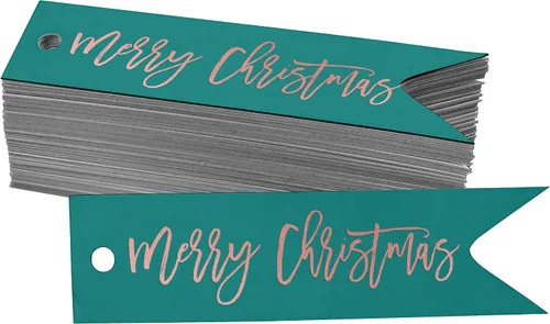 Vista 48 de Etiquetas colgantes con texto en inglés «Merry Christmas» para botellas de papel de aluminio, paquete de 50 unidades Aqua Blue