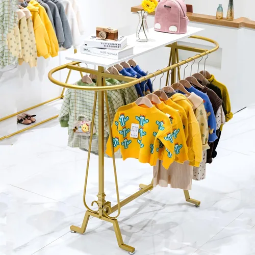 Vista 4 de Perchero redondo para ropa de pie comercial, estante para colgar ropa de hierro ovalado, para colgar ropa de dormitorio, exhibición de boutiques