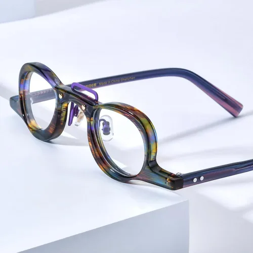 Vista 3 de HEPIDEM Acetate Glasses Frame Men,Round Optical Eyeglasses Women Vintage Retro Eyewear 9153