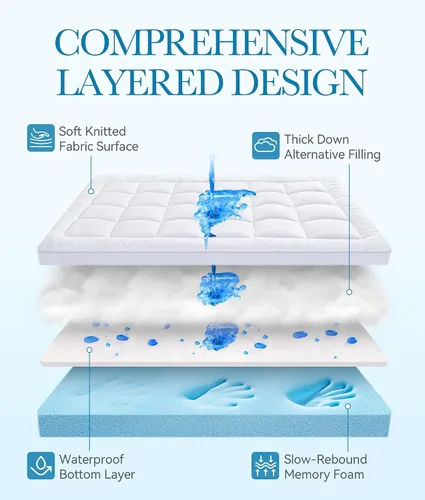 Vista 2 de BDEUS Cubrecolchón impermeable de doble capa de espuma viscoelástica de 3 pulgadas, tamaño individual, espuma viscoelástica de gel de 2 pulgadas más