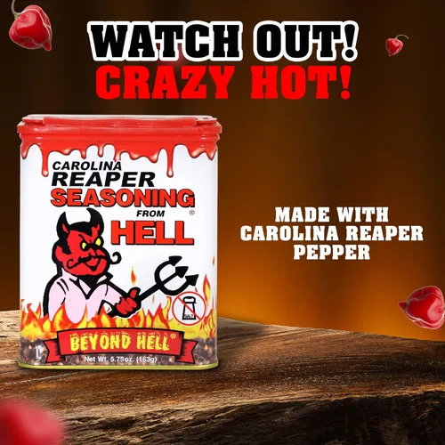 Vista 7 de Carolina Reaper Seasoning From Hell – 5.25 onzas – Sazonador gourmet picante picante de Carolina Reaper para alas de búfalo, filetes, pollo