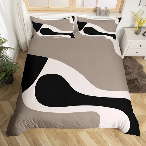 Vista 4 de Erosebridal Funda de edredón a rayas color negro y beige, funda de edredón bohemia moderna geométrica abstracta para mujeres, hombres y adultos