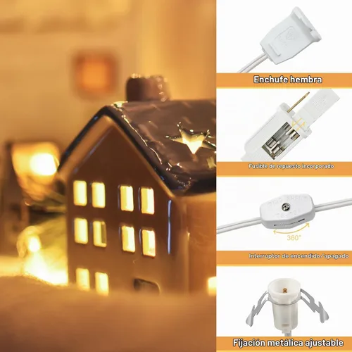 Vista 5 de Paquete de 2 cables de accesorios encadenables con bombilla LED C7, cable de luz de molde soplado interior de 6 ft con enchufes macho y hembra