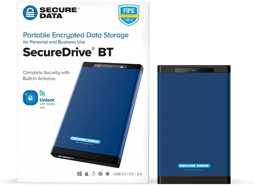 Vista 2 de SecureData SecureDrive BT 1TB Hardware Encriptado USB 3.0 Ext Drive FIPS 140-2 Nivel 3 Desbloqueo a través de la aplicación de teléfono compatible