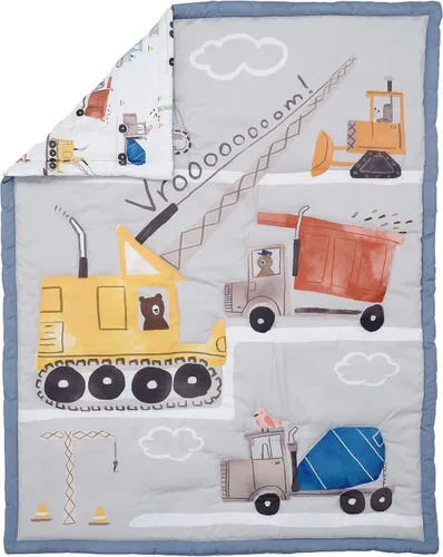 Vista 3 de Bedtime Originals Construction Zone - Juego de ropa de cama de 3 piezas para cuna de bebé
