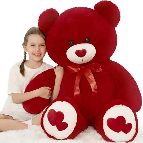 Vista 9 de MaoGoLan Oso de peluche gigante de 52" Oso de peluche - Te amo Corazón rojo Oso de peluche grande para regalo de San Valentín, aniversario, larga