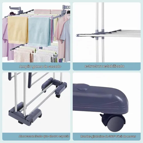 Vista 7 de Estante de secado de ropa resistente, estante de secado de ropa plegable de 4 niveles de 70 pulgadas de alto, estante de secado independiente