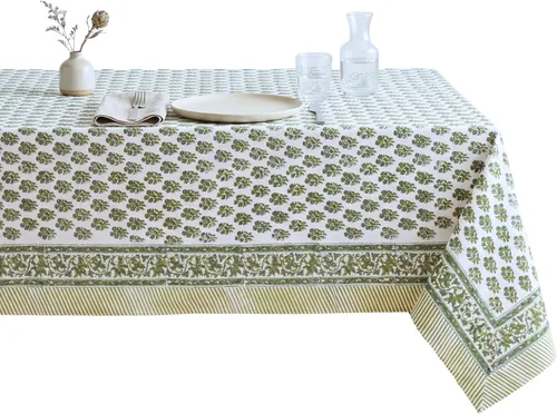 Vista 26 de ATOSII Amalfi - Mantel redondo de verano 100% algodón, estampado en bloques, para comedor, bodas, exteriores, fiestas, I Grand Millenial Farmhouse