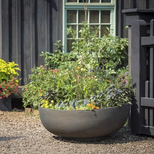 Vista 5 de Crescent Garden Maceta Bowl Grande para Exteriores – Maceta de Resina de Doble Pared con Orificio de Drenaje para Jardines Acuáticos, Fuentes
