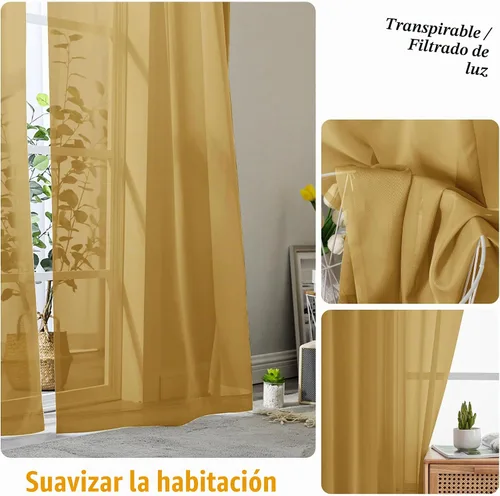 Vista 3 de Gwine Cortinas traslúcidas doradas de 96 pulgadas de largo, 2 paneles para Dorado