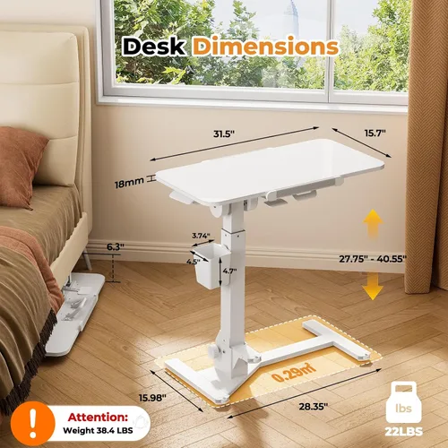 Vista 2 de JOY worker Mesa plegable de vidrio para sobrecama, escritorio ajustable en vidrio blanco