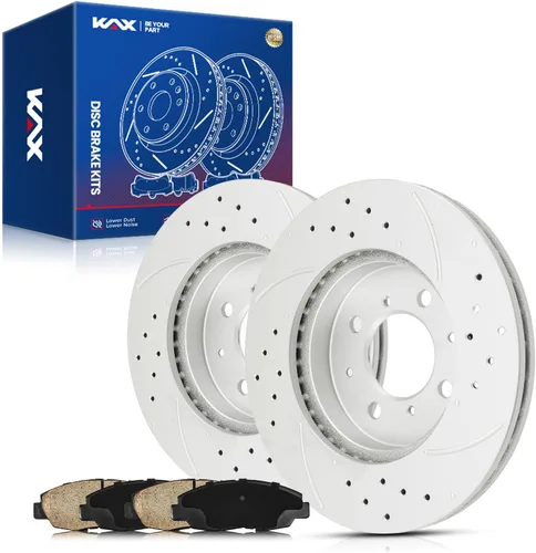 Vista 55 de Kit de freno delantero KAX, rotores de freno ranurados y con hendiduras, pastillas de freno cerámicas Compatible con Honda Accord 1990 1991 1992