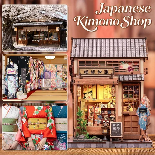 Vista 7 de CUTEBEE Kit de rincón de libro, tienda de kimonos de Sakura japonesa, casa de muñecas en 3D, rompecabezas de madera 3D para adultos y adolescentes