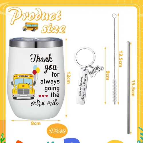 Vista 2 de Rtteri 2 piezas de regalos de agradecimiento al conductor de autobús escolar, regalo para mujeres y hombres, vaso de 12 onzas con tapa y pajita