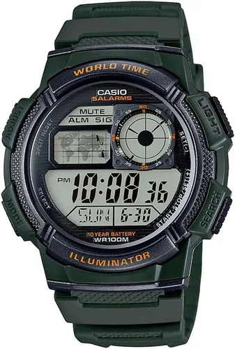 Vista 7 de Casio AE1000W Series Men’s Digital Watch 100M WR Multi Alarms 100 SEC Stopwatch Countdown Timer World Map for World Time LED Light
