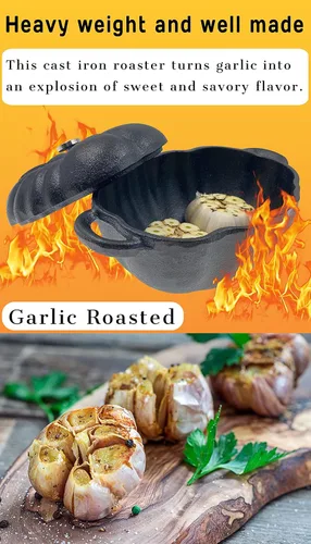 Vista 4 de Asador de ajo, horno de hierro fundido pre-sazonado, horno de ajo y prensas de ajo para cocina, cacerola de sopa de calabaza, parrilla de barbacoa