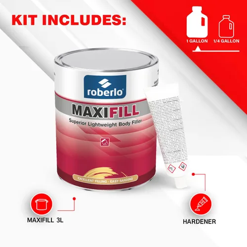 Vista 3 de Roberlo Maxifill - Relleno de cuerpo ligero superior, fácil de lijar y pintar para reparaciones de automóviles, ideal para abolladuras, agujeros