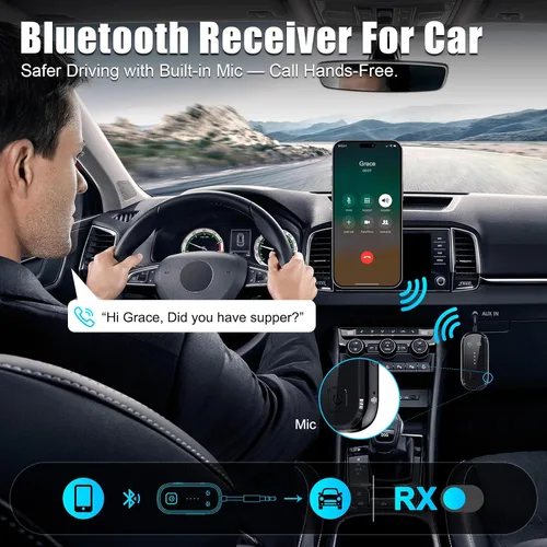 Vista 7 de Receptor transmisor Bluetooth 6.0 actualizado 2026 Pro - Adaptador 2 en 1 Negro