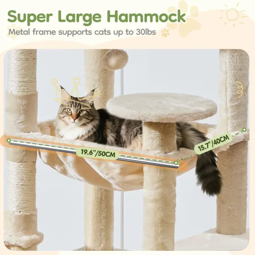 Vista 5 de Taoqimiao Árbol para gatos de 72 pulgadas para gatos grandes, torre alta de varios niveles, condominio ampliado para gatos con tabla de rascar
