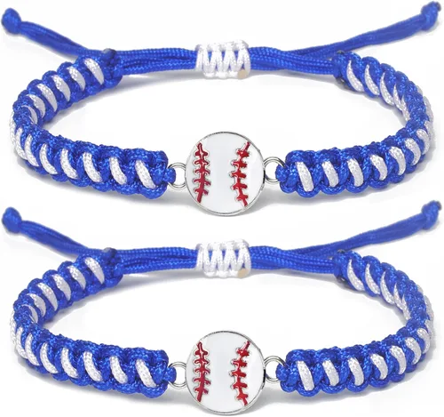 Vista 11 de Pulsera de béisbol 2 piezas para hombres, mujeres y niños Elegante pulsera deportiva trenzada Regalo de espíritu de equipo para niños y niñas