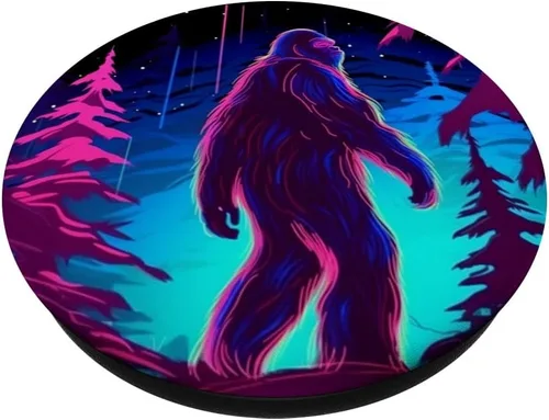 Vista 2 de Bassquatch Bigfoot Púrpura Azul Stargazing Sasquatch Yeti PopSockets PopGrip intercambiables