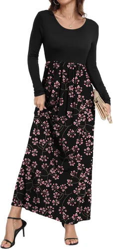 Vista 3 de HAOMEILI - Vestido largo de manga cortalarga, holgado, liso, informal y con bolsillos para mujer