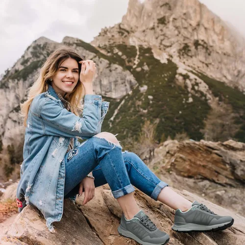 Vista 5 de NORTIV 8 Zapatos de senderismo impermeables para mujer, zapatos ligeros para senderismo, zapatos de trabajo al aire libre
