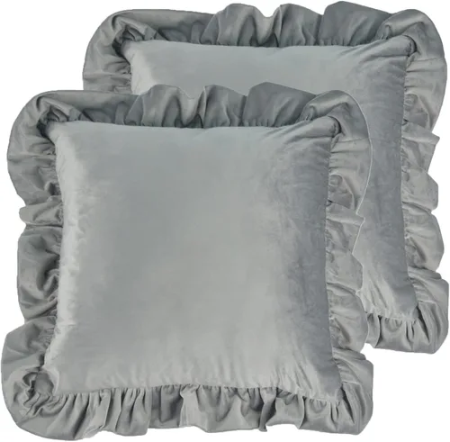 Vista 11 de Jemiipee Juego de 2 fundas de almohada de terciopelo con volantes para sofá, juego de 2 fundas de almohada decorativas con volantes de 18 x 18
