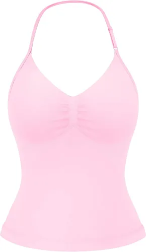 Vista 13 de YEOREO SoftHue Impact Longline Top de Tirantes para Mujer Camiseta sin Mangas Halter para Ejercicio sin Espalda Gimnasio Longline con Correa