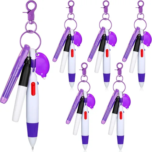 Vista 12 de 30 piezas de clip retráctil para bolígrafo de lanzadera con mini resaltador, bolígrafo de insignia de enfermera, marcador de neón, llavero LED, clip