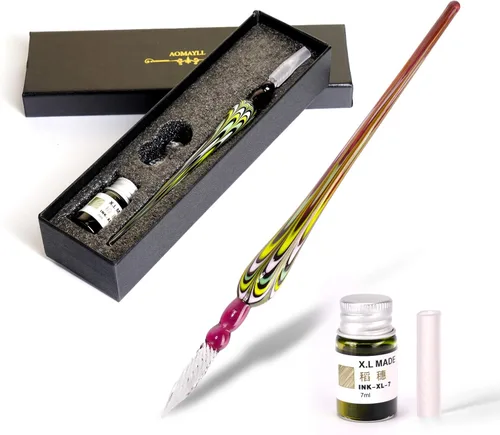 Vista 9 de Juego de plumas de inmersión de vidrio, pluma de caligrafía, pluma de firma de cristal para arte, escritura, firmas, decoración y regalo de negocios