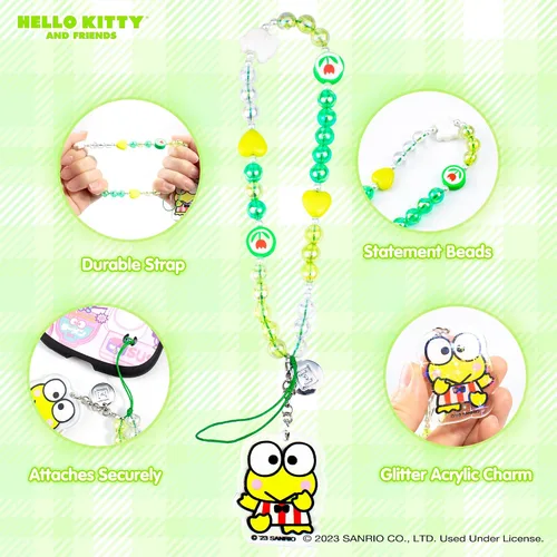 Vista 2 de iFace Keroppi - Correa de cuentas + funda de primera clase para iPhone 14 Pro Max (Hello Kitty y amigos - Kawaii Arcade)