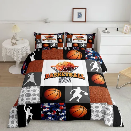 Vista 104 de Juego de ropa de cama de baloncesto para niños y adolescentes, juego de edredón deportivo para niños, tamaño matrimonial, suave, ligero, decoración