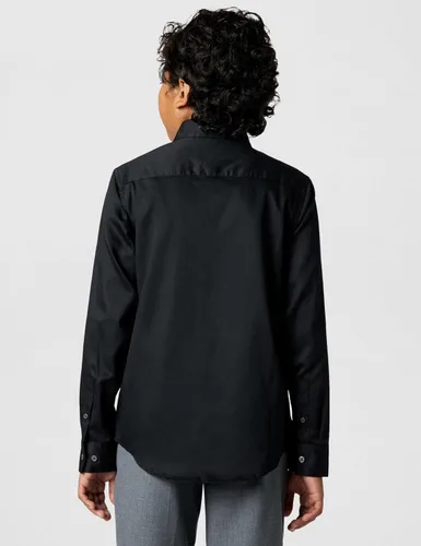 Vista 3 de Calvin Klein Boys' Long Sleeve Sateen Dress Shirt, Button-Down Style with Buttoned Cuffs & Shirttail Hem Negro