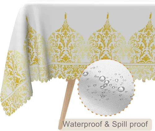 Vista 12 de Mantel rectangular floral de 52 x 70 pulgadas, color blanco y negro, estampado floral, a prueba de derrames y aceite, para cocina, comedor