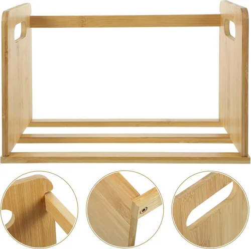 Vista 8 de LIFKOME Estantería de discos para libros, soporte de almacenamiento de libros, estantería de madera de mesa, álbumes de discos de vinilo