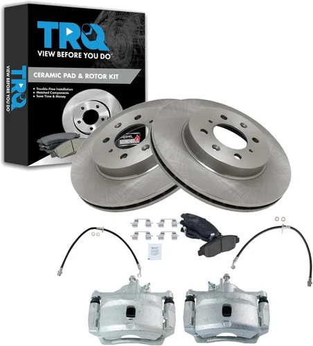 Vista 25 de TRQ Juego de pastillas de freno delanteras y rotores de cerámica, pinzas, mangueras, compatibles con Honda Odyssey 2005-2010