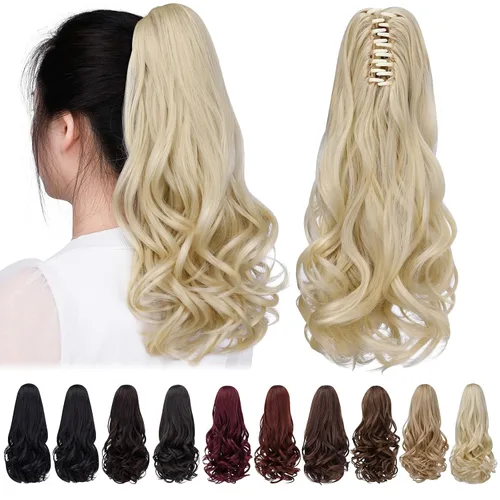 Vista 42 de Cola de caballo con clip, color castaño rojizo, ondulado de 10 pulgadas, extensión de cola de caballo de 3.3 onzas, extensiones de cabello sintético