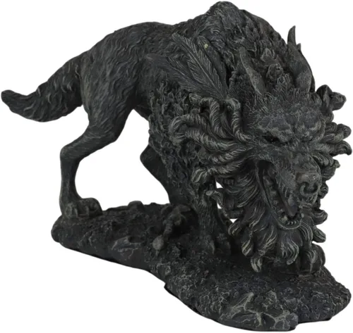 Vista 9 de Ebros Gift Estatua de Fenrir de mitología nórdica vikinga con acabado de piedra sintética, 8.25 pulgadas de largo, figura de lobo gigante Vánagandr