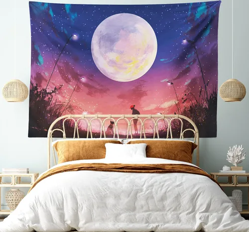 Vista 18 de Ambesonne Tapiz de hongos, atmósfera psicodélica, escena astral estrellada con motivos orientales trippy, decoración de tela para colgar en la pared