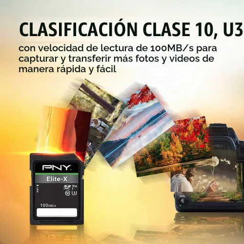 Vista 3 de PNY Tarjeta de memoria flash Elite-X C10 U3 V30 SDXC de 128 GB, 2